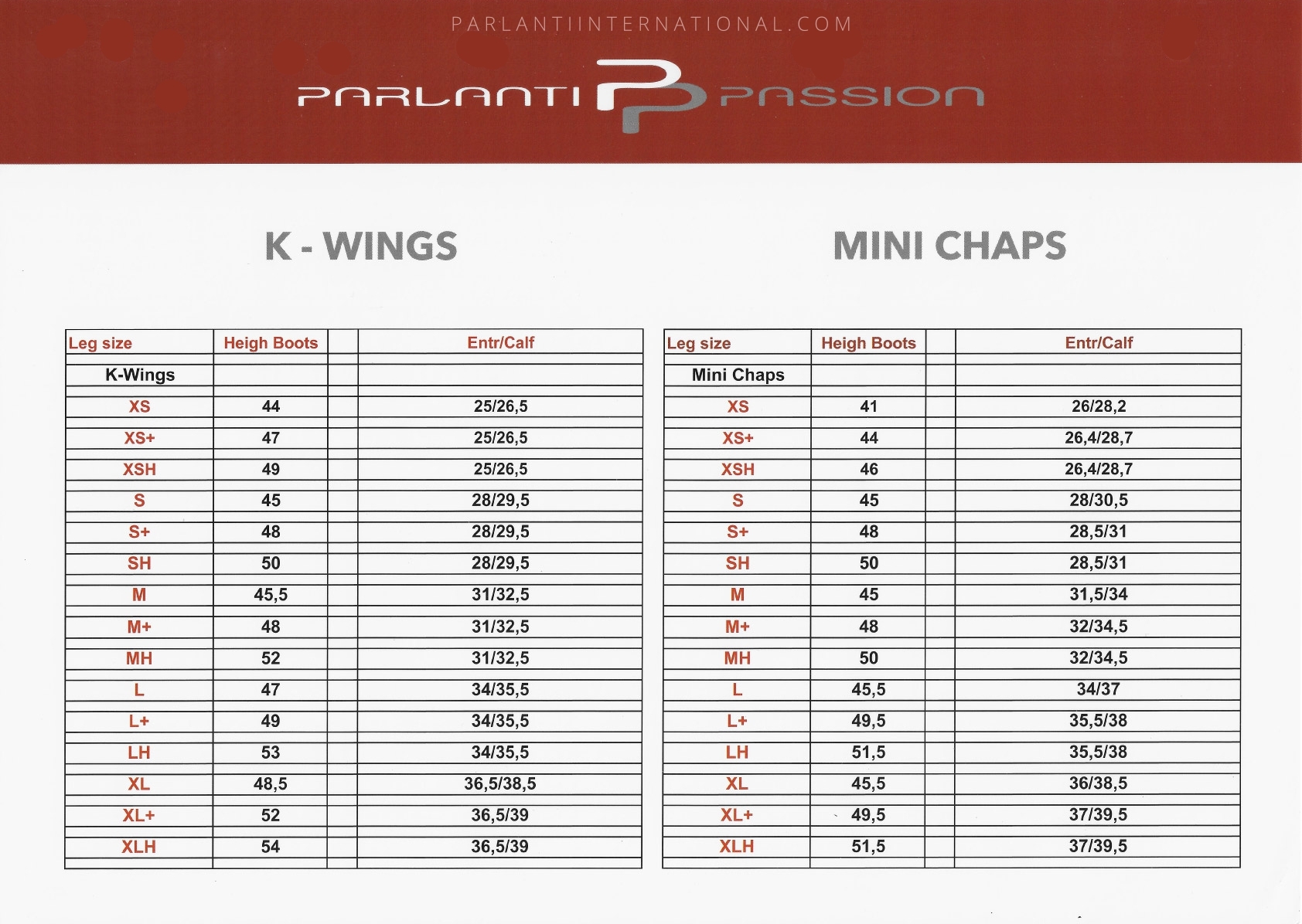 Chaps Big And Size Chart